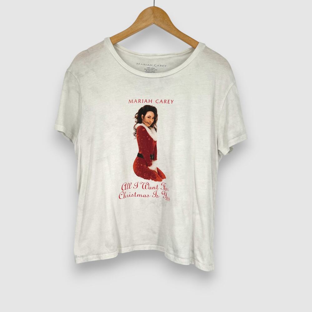 Mariah Carey All I Want for Christmas Is You Graphic Tee White Size Large